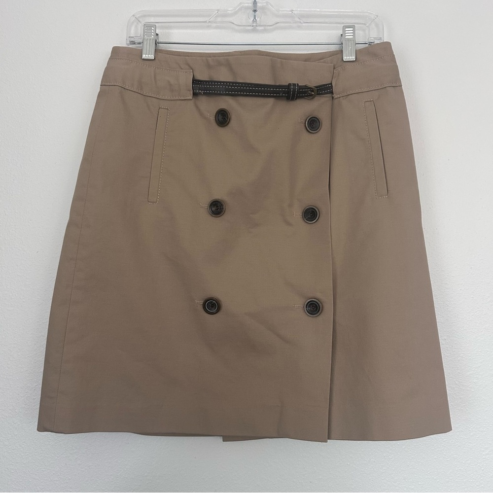 Loft Khaki A-Line Mini Skirt Button Front  with thin belt - size 8
